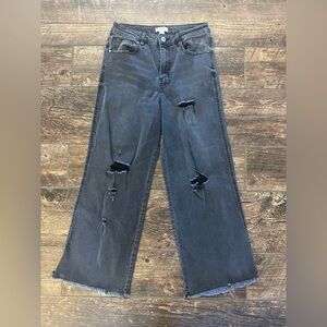 Forever 21 Charcoal Distressed Wide Leg Jeans‎